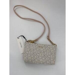 Calvin Klein Monogram Crossbody Bag Cream Tan Gold Hardware New NWT 0331